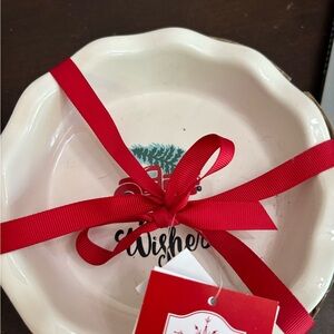 Festive Ceramic Pie Dish with Red Ribbon 2 pack mini pie plates